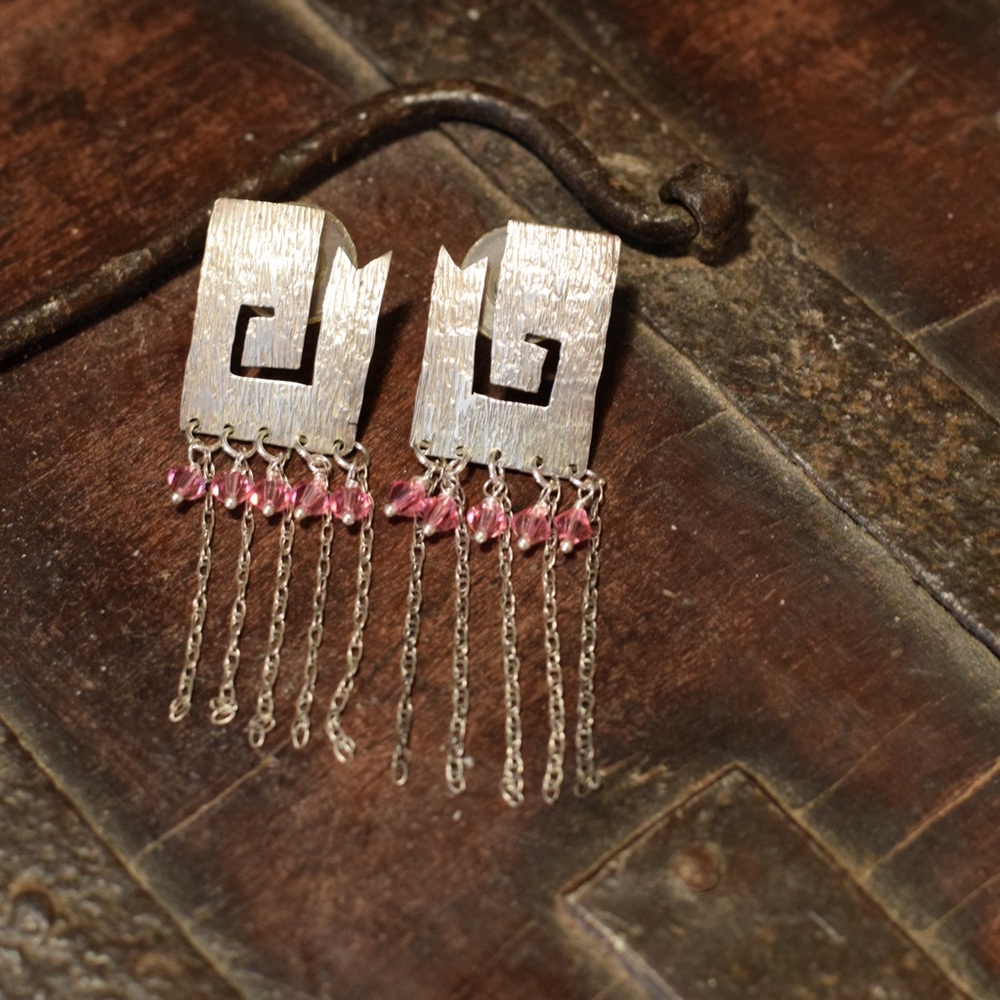 Sterling Post Pink Swarovski Earrings